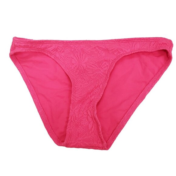 No Boundaries Junior's Hot Pink Textured Floral Full‎ Seat Swim Bikini Bottoms - Picture 1 of 4